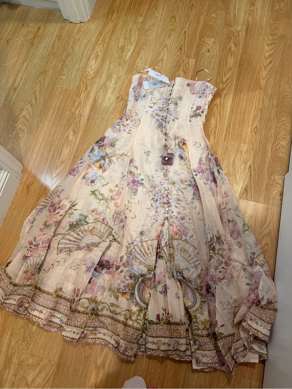 Floral Cream Midi Sundress with Delicate Print - Picture 12 of 12